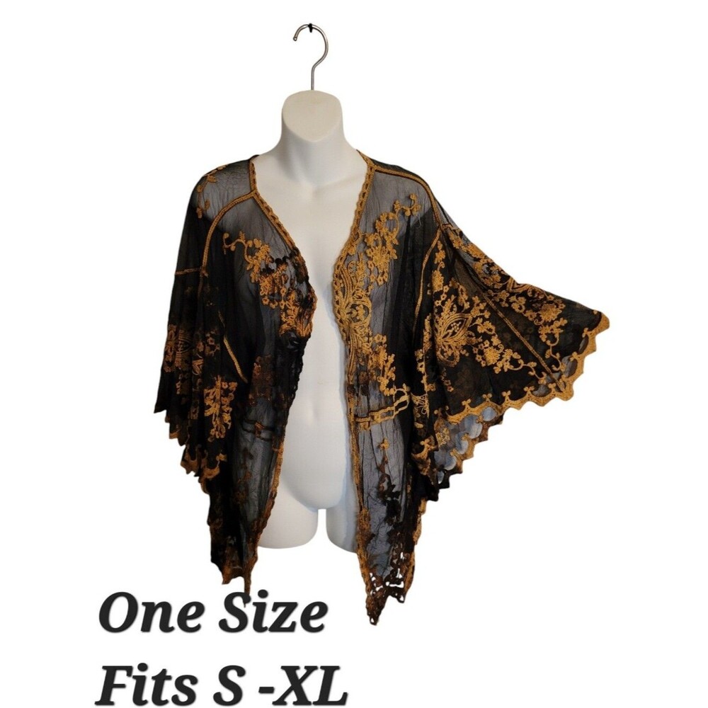 Whimsy Goth Lace Cardigan Shawl Cardigan Black And Brown Reverse Dye E-Girl